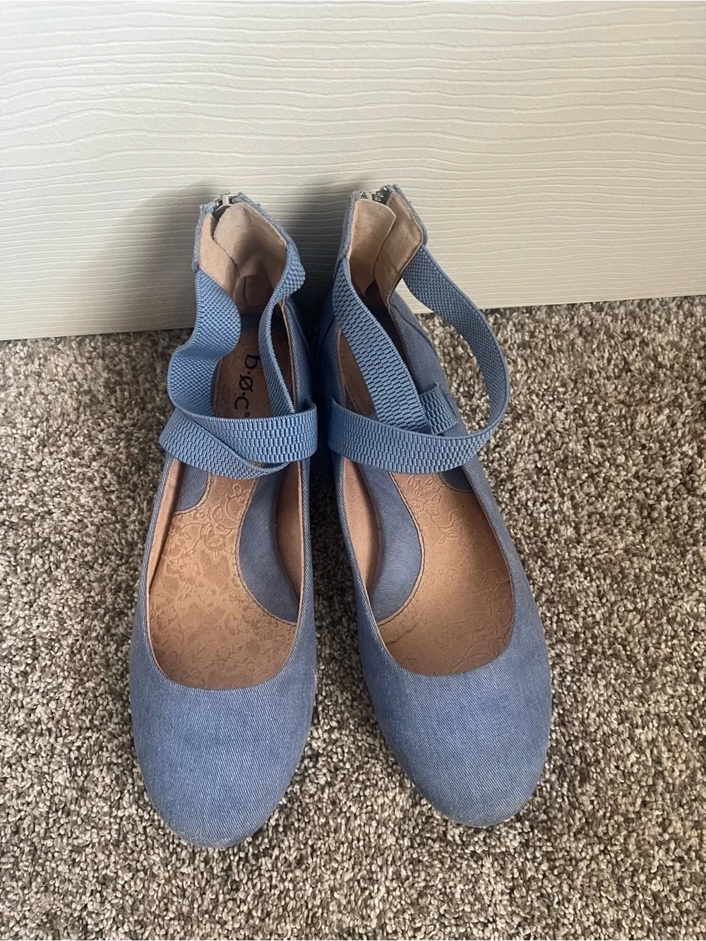 b.o.c. Women's Light Blue Crisscross Strap Ballet Flats